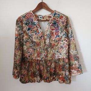 Soft Surroundings Colorful Floral Embroidered Beaded Jacket Blouse
